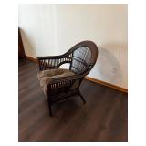 Rattan Wicker Chair with Cushioned Seat - Dark Brown Finish