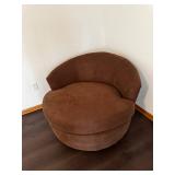 Brown Round Barrel Chair - Plush Microfiber Upholstery Corner Accent