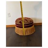 Round Burgundy Paisley Velvet Ottoman Footstool with Gold Fringe