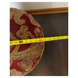 Round Burgundy Paisley Velvet Ottoman Footstool with Gold Fringe