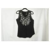 NWT Sonoma Size L Black/Beige Embroidered Tank