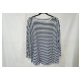 Croft & Barrow Size 2XL Navy Blue/White Striped Blouse