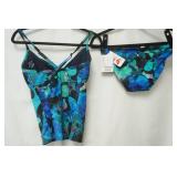 NWT Athleta 2-Piece Blue Floral Tankini Swimsuit. Size 38DDD Underwire Top, Size M Bottoms