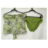 Leilani green animal print 2-Piece Tankini Swimsuit. Halter Top. (no size, L?)
