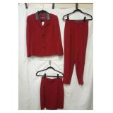 Lexi Garfield Petites 3 Piece deep red set. blazer (sz 8), skirt (sz 6), slacks (6)