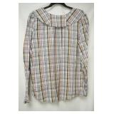 Loft Ruffle neck Button Down plaid long sleeve top size xl