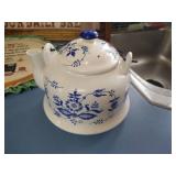 Kitchen Lot - Teapot, Needlework, Paper Towel Holder, Garlic Keeper, and Apple Peeler/Corer/Slicer