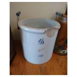 #5 Redwing Crock, (2) Vintage Butter Churns, and Fish Crock