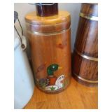 #5 Redwing Crock, (2) Vintage Butter Churns, and Fish Crock