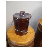 #5 Redwing Crock, (2) Vintage Butter Churns, and Fish Crock