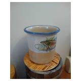 #5 Redwing Crock, (2) Vintage Butter Churns, and Fish Crock