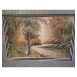 Framed Rare Silk Embroidered Woodland Scene