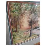 Framed Rare Silk Embroidered Woodland Scene