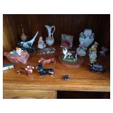 Bottom Shelf of Figurines - Kissing Dachshund S&P Shakers, Deer, Dogs, Etc...