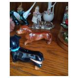 Bottom Shelf of Figurines - Kissing Dachshund S&P Shakers, Deer, Dogs, Etc...