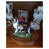 Bottom Shelf of Figurines - Kissing Dachshund S&P Shakers, Deer, Dogs, Etc...