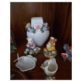 Bottom Shelf of Figurines - Kissing Dachshund S&P Shakers, Deer, Dogs, Etc...