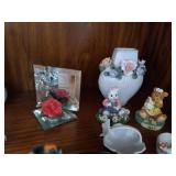 Bottom Shelf of Figurines - Kissing Dachshund S&P Shakers, Deer, Dogs, Etc...