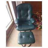 Green Leather Reclining Office Chair and Foot Stool