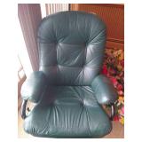 Green Leather Reclining Office Chair and Foot Stool