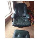 Green Leather Reclining Office Chair and Foot Stool
