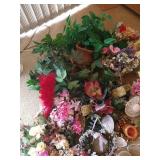 Floral and Decor Lot - Candles, Bird Lamp and Clock, Cute Baskets, Flowers