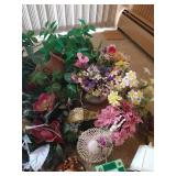 Floral and Decor Lot - Candles, Bird Lamp and Clock, Cute Baskets, Flowers