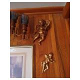 Home Decor Lot - Picture, Wall Sconce, Cherubs