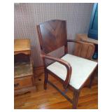 Antique Chair, Nightstand, and Lamp