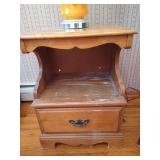 Antique Chair, Nightstand, and Lamp