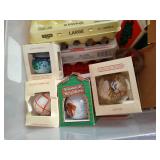 Bin of Christmas Ornaments and Decor