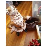 Bin of Christmas Decor - Santas, Bells, Wooden Reindeer, Bead Garland