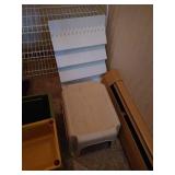 Shoe Rack, Bins, Baskets, Yardstick, and (3) Seat Cushions for Bleachers