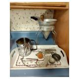 Berry Sieve, Wooden Pestle, Sifter, Tart Molds, Cookie Cutter, Angel Food Cake Cutter, and Wooden Tray