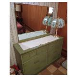 Green Dresser with Mirror and Touch Lamp