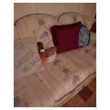 Cream & Blue Floral Couch with Pillows