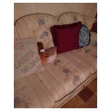 Cream & Blue Floral Couch with Pillows