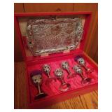 Wooden Filing Cabinet & Vintage Cordial Set