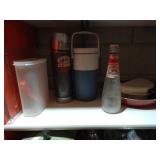 Mixed Kitchen Lot - Frying Pan, Vintage Ketchup Bottle, Thermos, Etc.