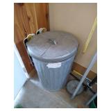 Hanging Rack with Tools, Metal Garbage Can, & Umbrellas