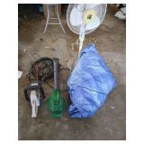 Leaf Blower, Hedge Trimmer, Tarp, Fan, & Extension Cord