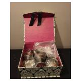 Collection of Jewelry Making Findings, Charms, and Beads in Decorative Box