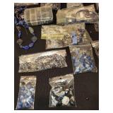 Large Lot of Assorted Blue Beads and Jewelry-Making Supplies