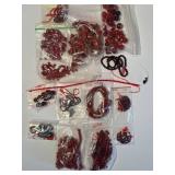 Collection of Red Glass, Stone, and Ceramic Beads Assorted Shapes and Sizes