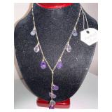 Amethyst and Iolite Beaded Pendant Necklace