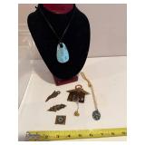 Artisan Jewelry Lot with Turquoise Pendant and Keum Boo Necklace