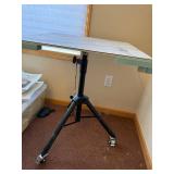 Adjustable Rolling Table with Marble-Look Top and Side Drawer