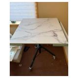 Adjustable Rolling Table with Marble-Look Top and Side Drawer