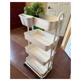 4-Tier White Rolling Storage Cart with Removable Side Bin