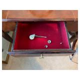 Vintage Wood Vanity Table with Oval Mirror and Drawer